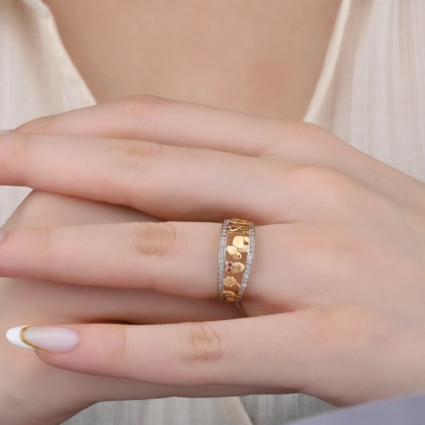CZ-Accented Animal Motif Ring in 14K Gold