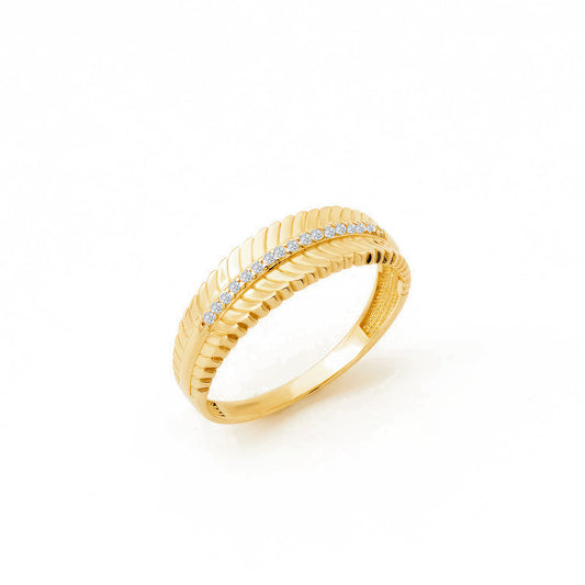 Textured Band CZ Ring in 14K Gold
