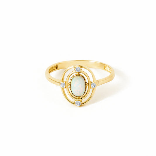 CZ Halo Opal 14K Gold Ring