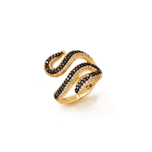 Serpentine Snake Pave CZ Ring in 14K Gold