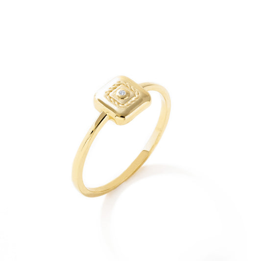 14K Yellow Gold Square Cubic Zirconia Accent Signet Ring