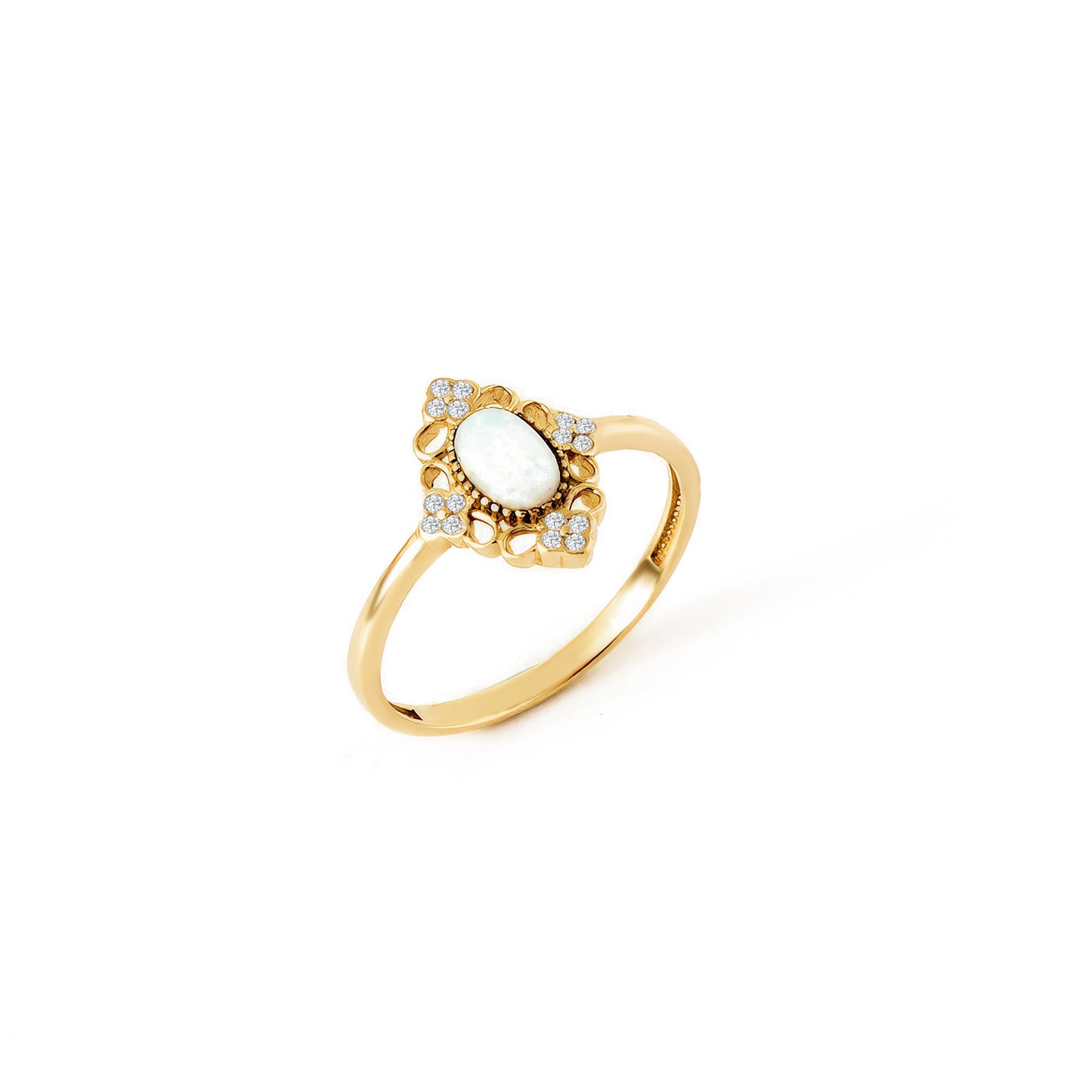 CZ Opal Halo Accent Ring in 14K Gold