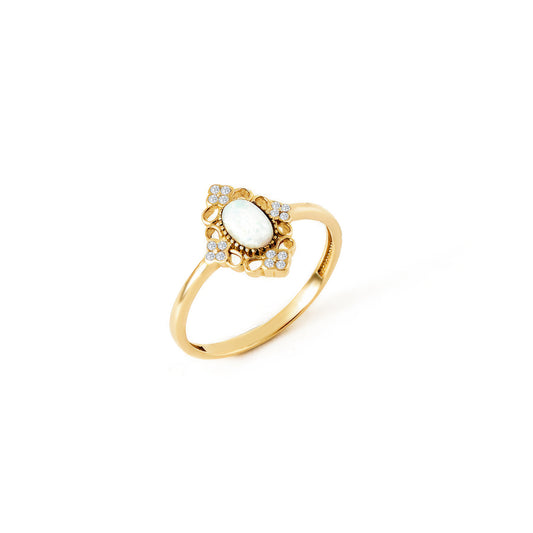 CZ Opal Halo Accent Ring in 14K Gold