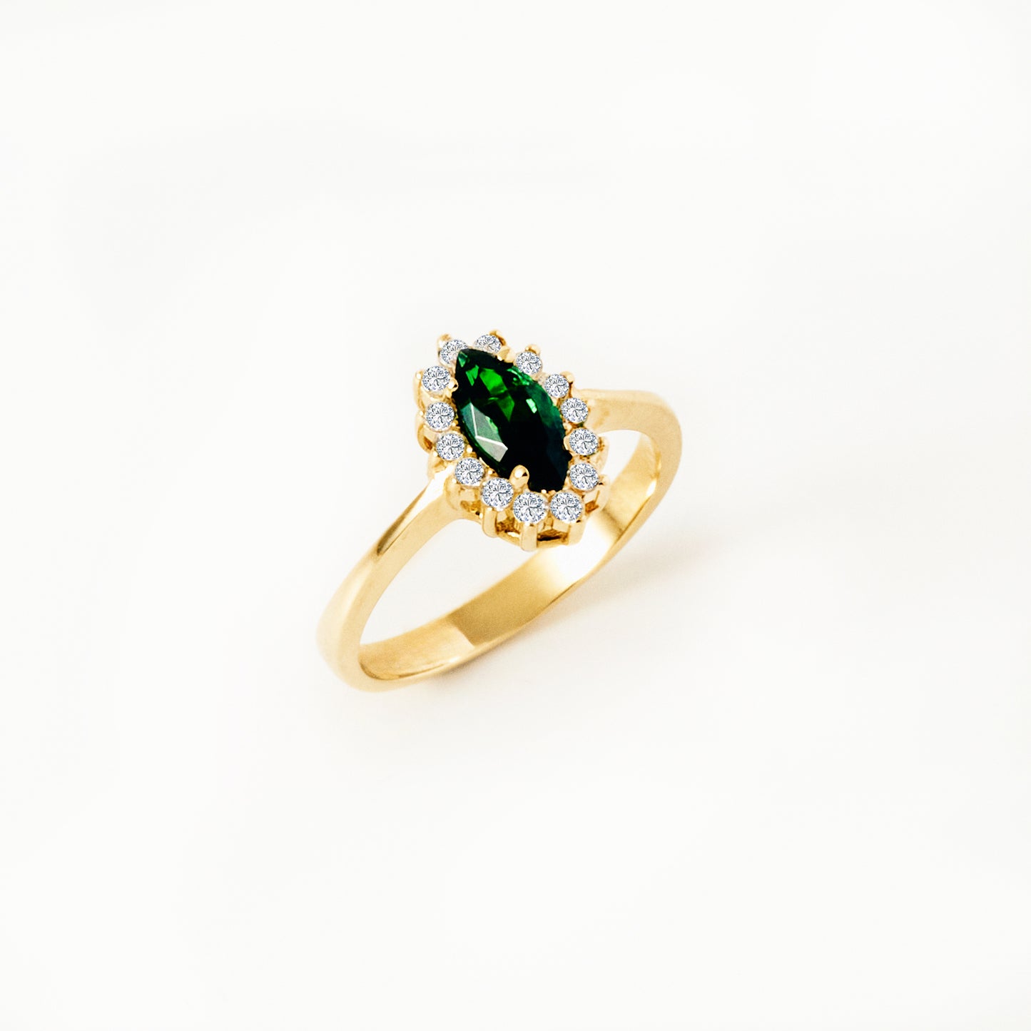 Marquise Emerald Halo CZ Ring in 14K Gold