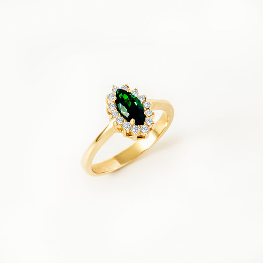 Marquise Emerald Halo CZ Ring in 14K Gold