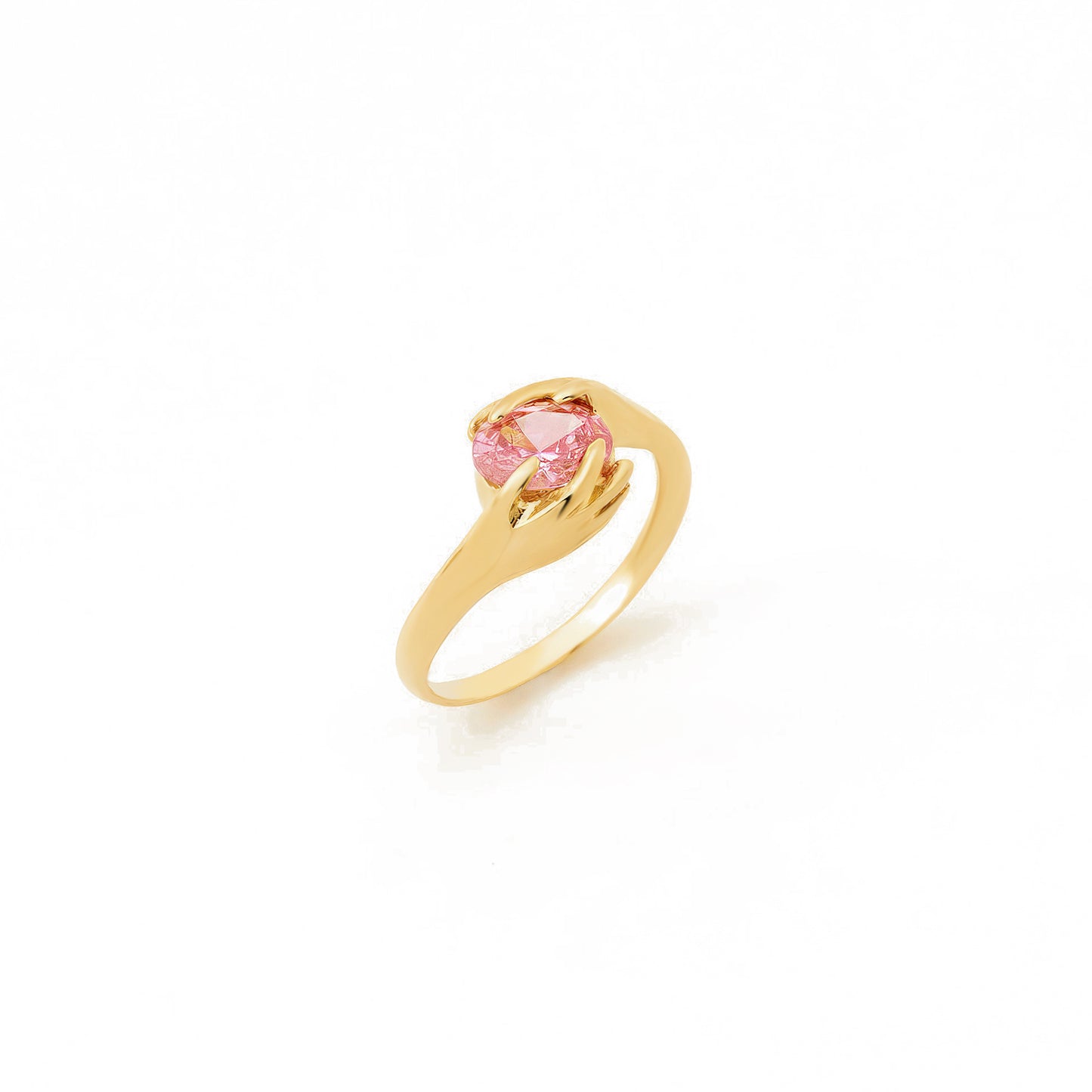 Solitaire Pink Tourmaline Hand Ring in 14K Gold