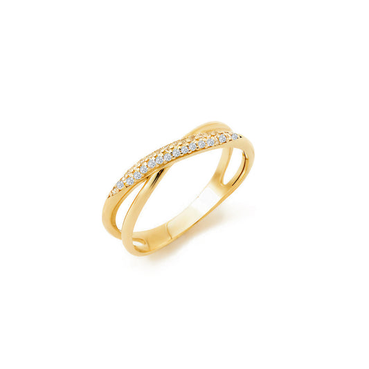 Pave-Set CZ Twisted Band Ring in 14K Gold