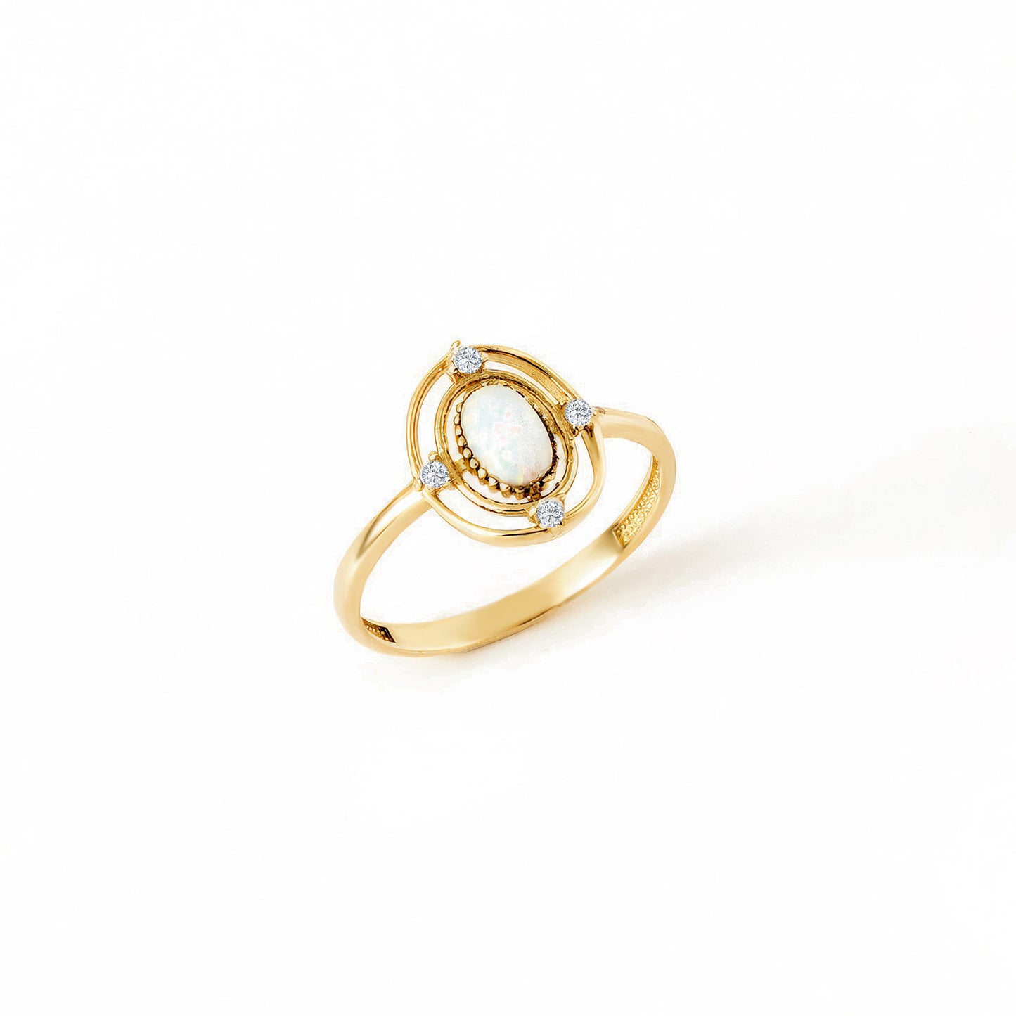 CZ Halo Opal 14K Gold Ring