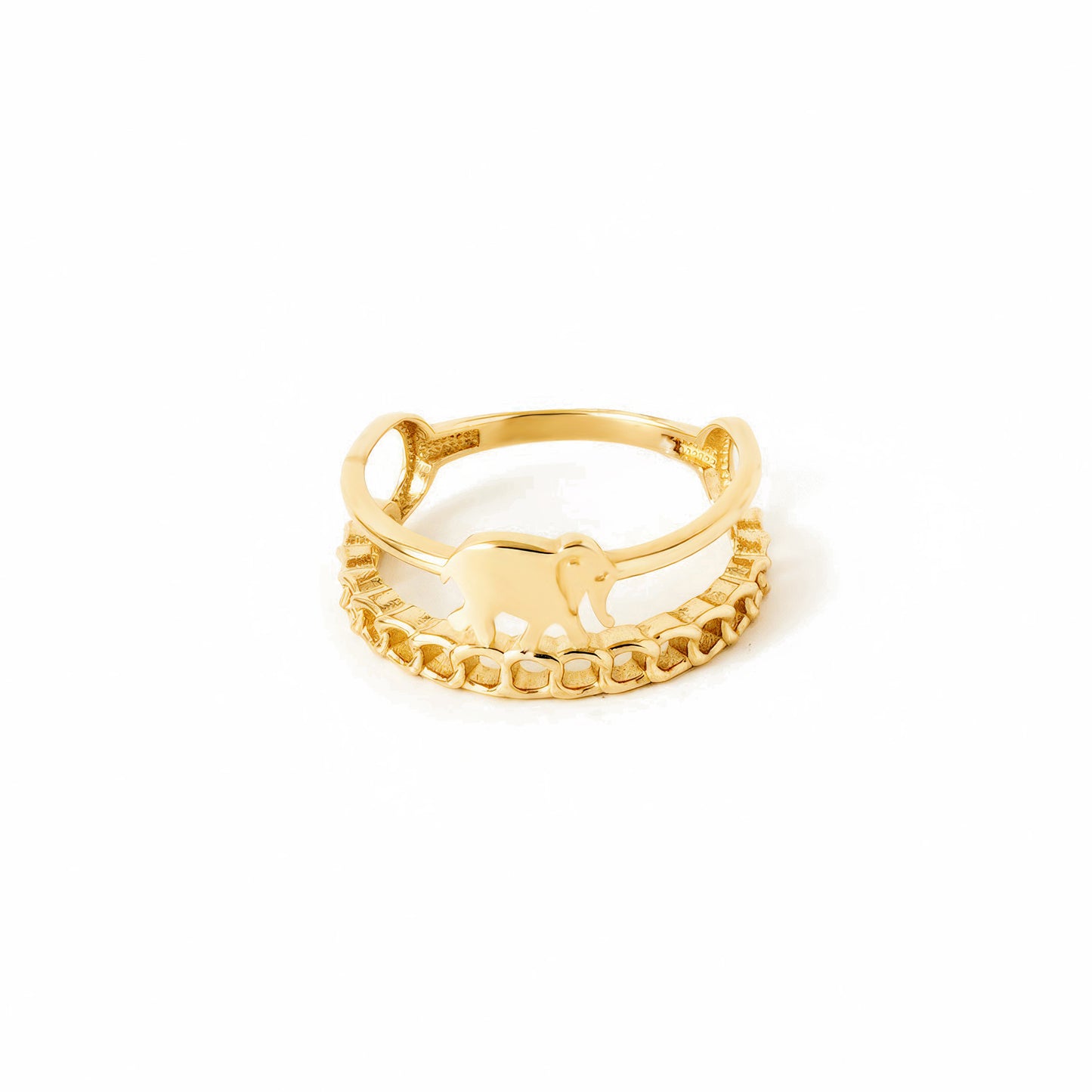Elephant Motif 14K Gold Ring