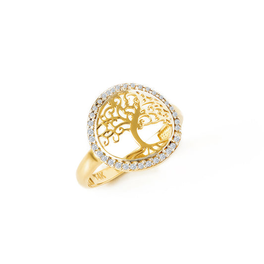 Tree of Life CZ-Encrusted 14K Gold Ring